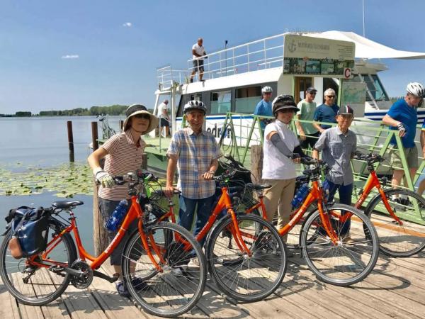 Cyclists at a ferry