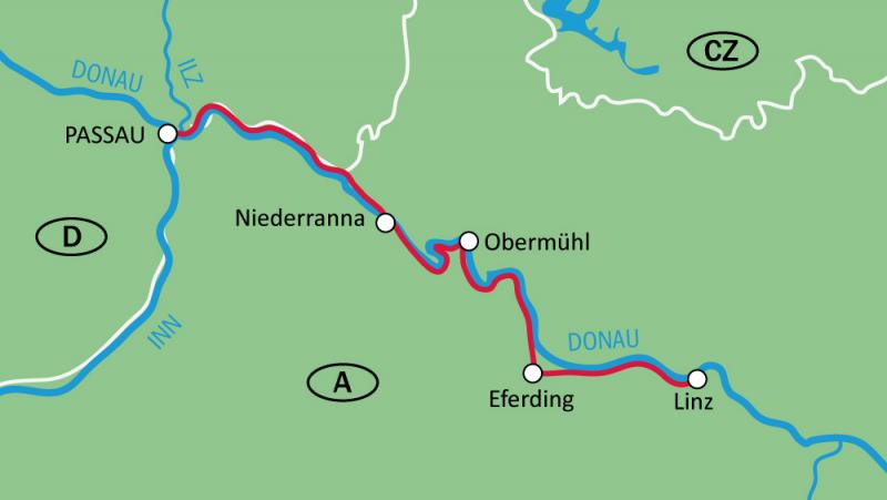 map Danube Cycle Path Family bike tour Passau - Linz