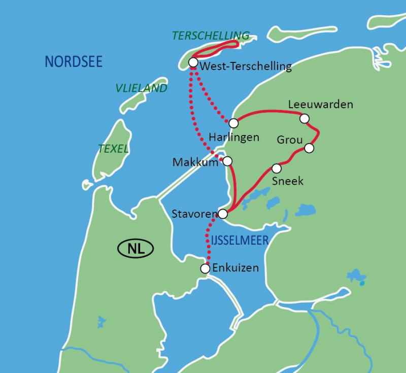 map Historic cities in Friesland by bike + boat