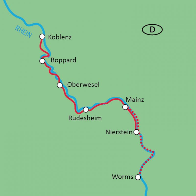 map Pleasure cycling along the Rhine by bike + boat