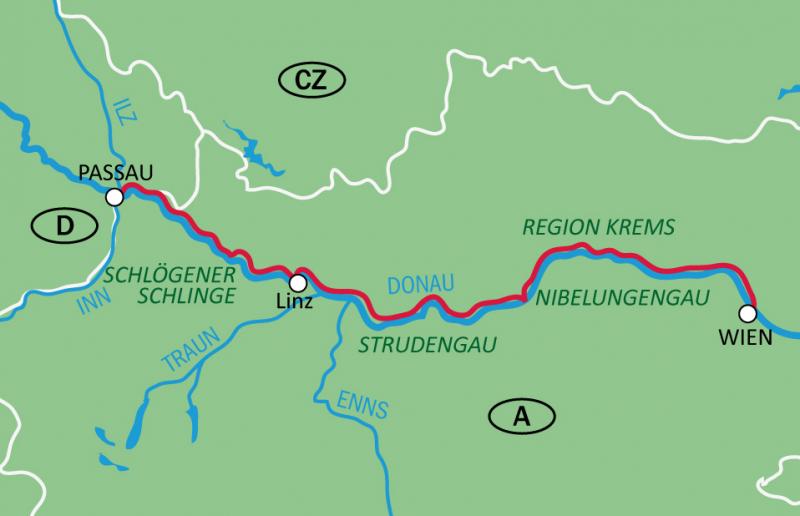 map Danube Cycle Path Passau - Vienna / Light