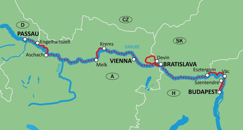 DonauDanube waltz - bike + boat - map